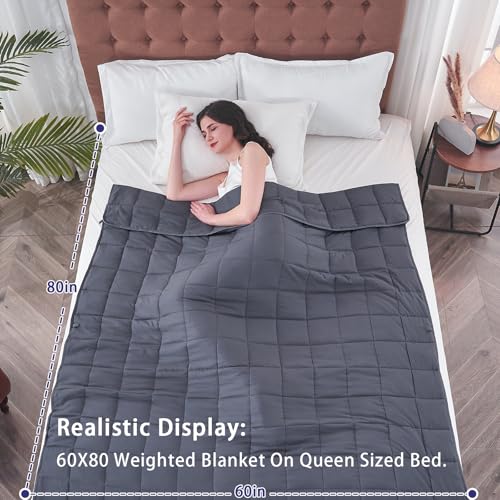 yescool Weighted Blanket for Adults (20 lbs, 60” x 80”, Grey) Cooling Heavy Blanket for Sleeping Perfect for 190-210 lbs, Queen Size Breathable Blanket with Premium Glass Bead, Machine Washable