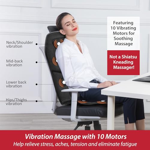 COMFIER Massage Seat Cushion with Heat,10 Vibration Motors Seat Warmer, Back Massager for Chair, Massage Chair Pad for Back,Valentines Day Gifts for Women,Men,Black