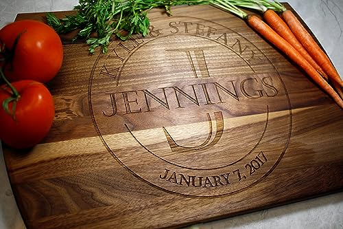 Blue Ridge Mountain Gifts Personalized Wood Cutting Board Laser Engraved Anniversary or Wedding Gift Couples Housewarming Present Customized Kitchen Tool