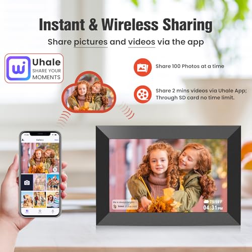 BIGASUO 10.1 Inch WiFi Digital Picture Frame, IPS HD Touch Screen Cloud Smart Photo Frames with Built-in 32GB Memory, Wall Mountable, Auto-Rotate, Share Photos Instantly from Anywhere