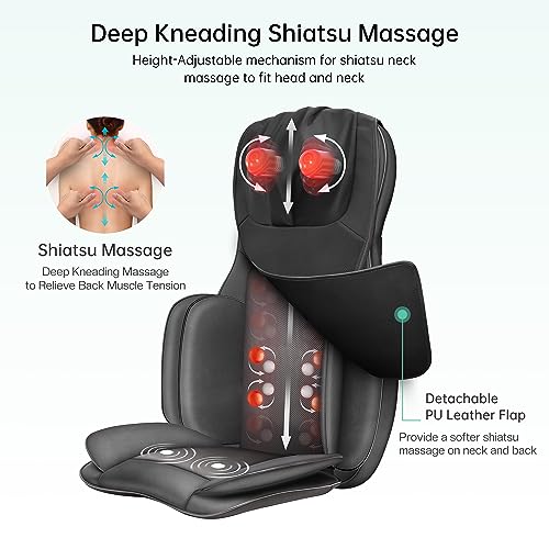 Snailax Neck and Back Massager with Heat, Full Body Massage Chair Pad with Compression, Shiatsu Kneading Seat Portable, Seat Massager