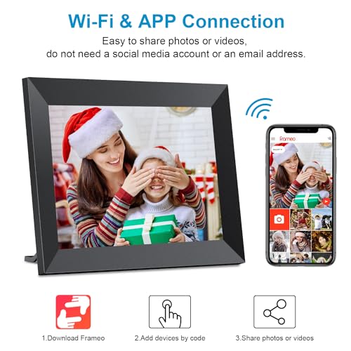 Frameo 10.1 Inch WiFi Digital Picture Frame with 1280 * 800P IPS Touch Screen HD Disply,Built-in 16GB Storage,Video Clips and Slide Show,Send Photos Instantly from Anywhere with via Free APP…