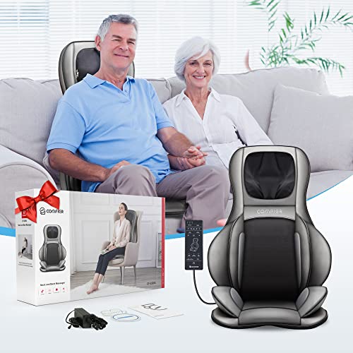 COMFIER Shiatsu Neck Back Massager with Heat, 2D ro 3D Kneading Massage Chair Pad, Adjustable Compression Seat Massager for Full Body Relaxation, Father's Day Gifts,Dark Gray