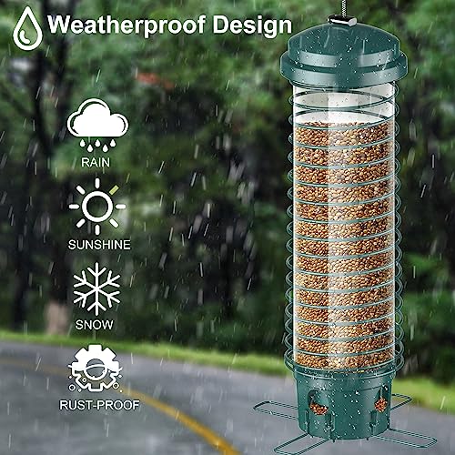 LCSEVEN Bird Feeder for Outside, Squirrel Proof Bird Feeders for Outdoors Hanging, Metal Wild Bird Seed Feeders for Bluebird, Cardinal, Finch, Sparrow, Blue Jay, 4 Ports, Chew-Proof, Weather-Resistant