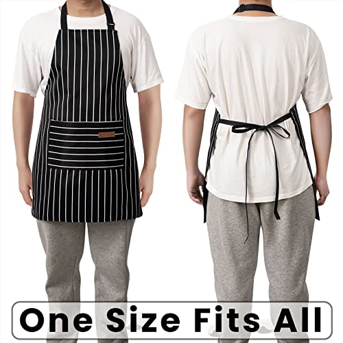 BeLuyi 2 Pack Adjustable Bib Apron with 2 Pockets Chef Cooking Kitchen Restaurant Aprons for Women Men (Black/Brown Stripes)