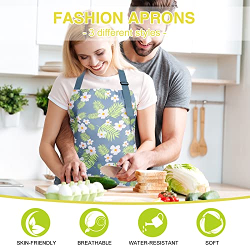 BOUMUSOE 3 Pack Floral Aprons with Pocket, Blooming Womens Aprons Waterproof Adjustable Cooking Aprons for Kitchen Gardening and Salon