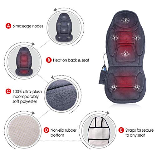 Snailax Vibration Back Massager with Heat, Massage Seat Cushion with 6 Vibrating Motors and 2 Heat Levels, Massage Chair Pad for Home Office use