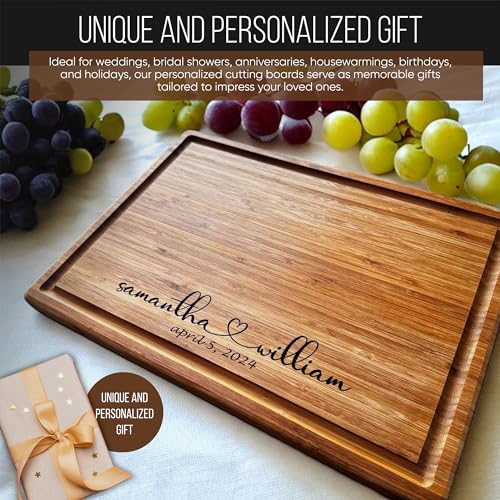 Handmade Personalized Cutting Board - Natural Bamboo Engraved Charcuterie Boards - Best Present for Wedding, Bridal Shower, Engagement, Birthday - Custom Engraved Chopping Block (Personalized)