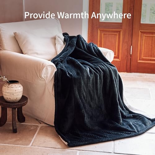 Heated Blanket Electric Blanket Throw 50''X60''-Heating Blanket with 6 Heat Settings-2-10 Hours Auto off,ETL Certified,Machine Washable (Black)