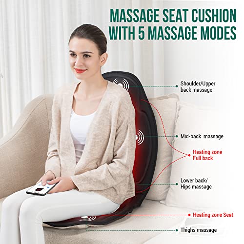 Snailax Vibration Back Massager with Heat, Massage Seat Cushion with 6 Vibrating Motors and 2 Heat Levels, Massage Chair Pad for Home Office use