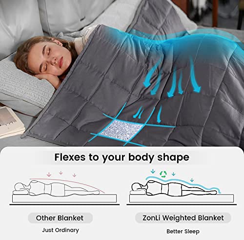 ZonLi Weighted Blanket (60''x80'', 20lbs, Queen Size Dark Grey) for Adults and Kids, High Breathability Heavy Blanket, Soft Material with Premium Glass Beads