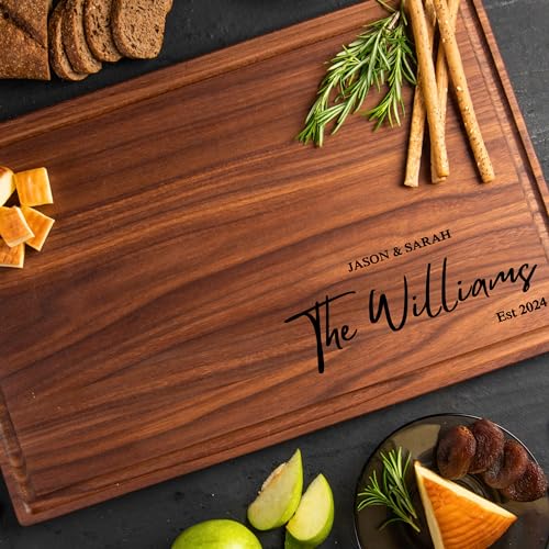 Personalized Cutting Board - Perfect Bridal Shower, Wedding, Housewarming Gift for New Home - Custom Walnut Wood Board for Kitchen - USA Made - Best Anniversary, Birthday, Christmas Present for Friend