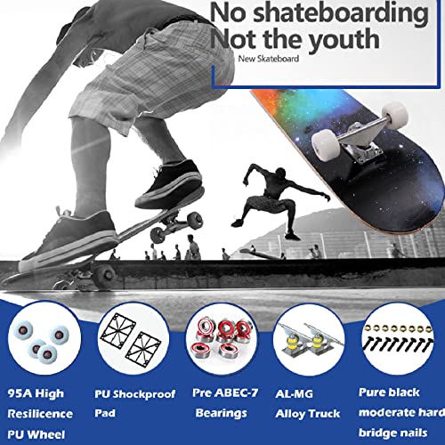 Pro Complete Skateboards for Beginners Girls Boys Kids Youths Teens Adults 31"x8" Skate Boards 7 Layers Canadian Maple Double Kick Deck Concave Longboard (Skull)