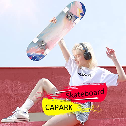 CAPARK Skateboards for Beginners Adults Youths Teens Kids Girls Boys 31 Inch Pro Complete Skate Boards 7 Layer Canadian Maple Double Kick Concave Longboards (Ocean)