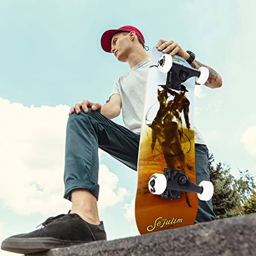 Sefulim 31 x 8 Inch Complete Skateboard 7 Layer Canadian Maple Double Kick Deck Concave Cruiser Trick Skateboard for Boys Girls Teens Adults Beginner