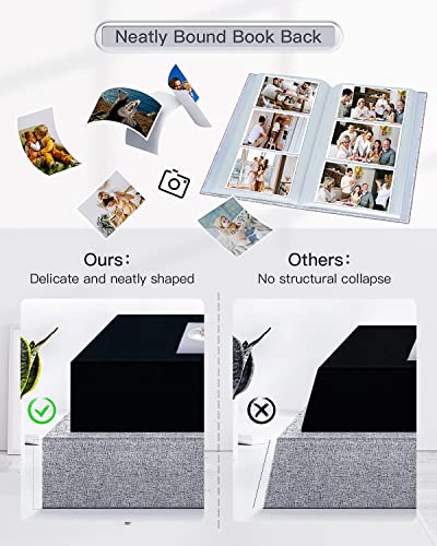 Popotop Photo Album 4x6-300 Photos Linen Cover Photo Books with 300 Horizontal Pockets,Slip-in Picture Albums for Family Wedding Anniversary Baby Vacation Pictures Gray