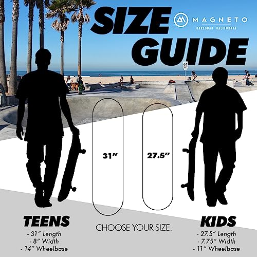 Magneto Complete Skateboard | Maple Wood | ABEC 5 Bearings | Double Kick Concave Deck | Kids Skateboard Cruiser Skateboard | Skateboards for Beginners, Teens & Adults (Free Stickers Included)