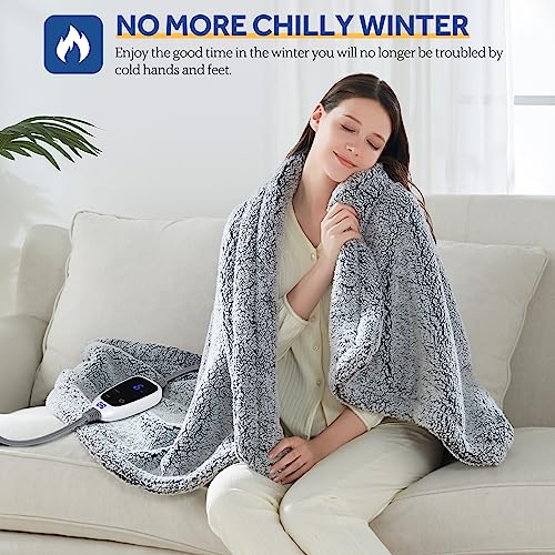 SEALY Electric Blanket Heated Throw 50"x60" Soft Double Sherpa Super Cozy with 6 Fast Heating Levels & 2-10 Hours Auto-Off, Over-Heat Protection, Machine Washable, Charcoal