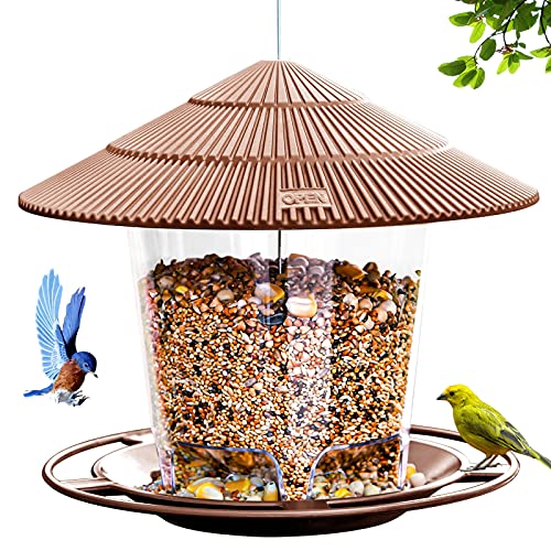 Hanizi Hanging Bird Feeder Squirrel Proof for Outdoor Wild Bird Seed, Brown