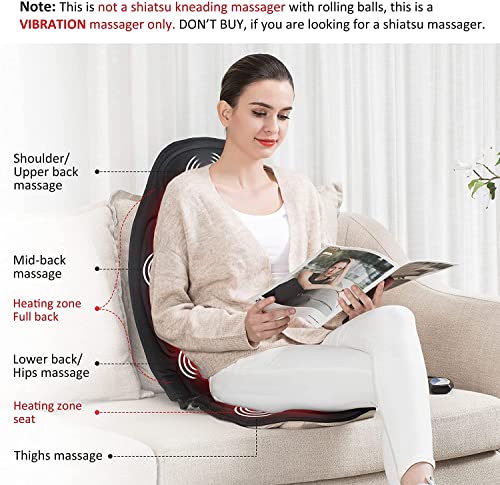 Snailax Massage Seat Cushion - Back Massager with Heat, 6 Vibration Massage Nodes & 2 Heat Levels, Massage Chair Pad for Home Office Chair，Black