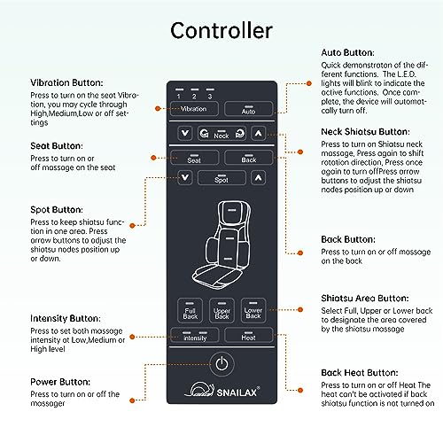 Snailax Neck and Back Massager with Heat, Full Body Massage Chair Pad with Compression, Shiatsu Kneading Seat Portable, Seat Massager