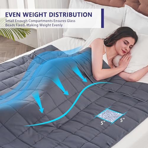 yescool Weighted Blanket for Adults (20 lbs, 60” x 80”, Grey) Cooling Heavy Blanket for Sleeping Perfect for 190-210 lbs, Queen Size Breathable Blanket with Premium Glass Bead, Machine Washable