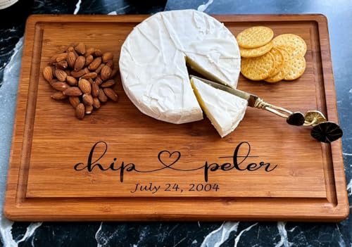 Handmade Personalized Cutting Board - Natural Bamboo Engraved Charcuterie Boards - Best Present for Wedding, Bridal Shower, Engagement, Birthday - Custom Engraved Chopping Block (Personalized)