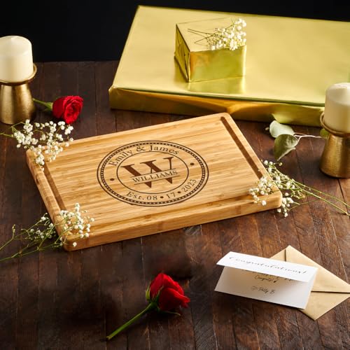 Personalized Wedding Cutting Board, Custom Monogram Engraved Charcuterie Board, Anniversary Gift for Couple, Bridal Shower Gift Ideas, 50th Anniversary Gift for Her, USA Hand Crafted