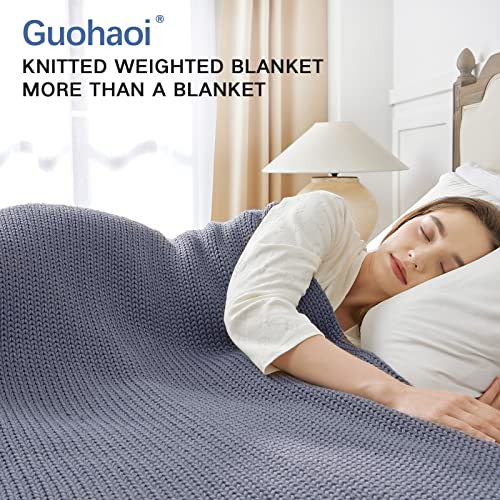 Guohaoi Knitted Weighted Blanket(Light Grey 60"x80" 15lbs),Home Décor Cooling Throw Blanket for Hot Sleepers,Hand Made Chunky Knit Heavy Blanket for Adults Use on Queen/King Size Bed