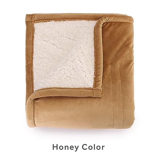 Sunbeam Royal Mink Sherpa Honey Heated Personal Throw / Blanket, Cozy-Warm, Adjustable Heat Settings