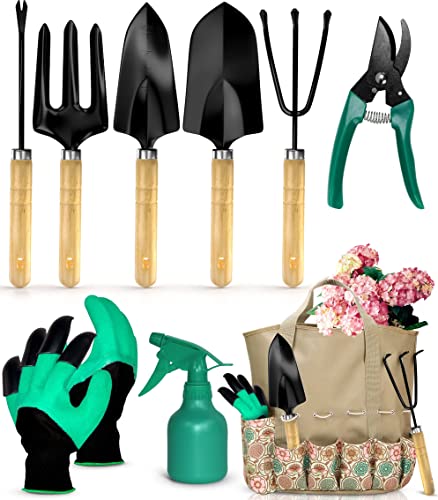 Garden Tool Set, Stainless Steel Heavy Duty Gardening Tool Set, with Non-Slip Grip, Storage Tote Bag, Outdoor Hand Tools, Ideal Garden Tool Kit Gifts for Women and Men