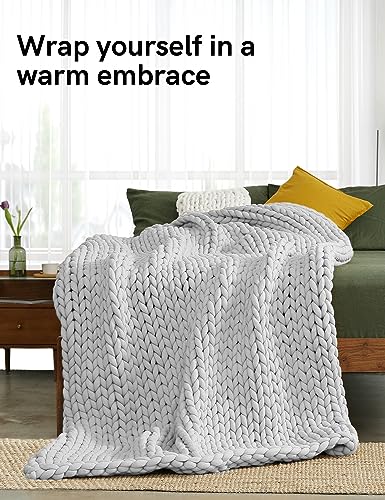 YnM Knitted Weighted Blanket, Hand Made Chunky Knit Weighted Throw Blanket for Sleep, Stress or Home Décor (Silver Grey, 60"x80" 15lbs), Suit for One Person(~140lb) Use on Queen/King Bed