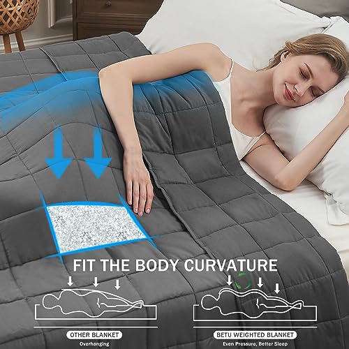 BETU Weighted Blanket for Adults (12lbs, 48"x72" Twin Size) - Cooling and Breathable Heavy Blanket for 110-130lbs with Premium Glass Beads - Soft Thick Blanket for All-Season Sleeping Comfort - Grey