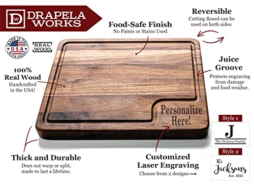 Personalized Cutting Board 100% USA Made - Custom Cutting Boards Wood Engraved Custom Cutting Board/Thick & Solid Maple, Cherry and Walnut Hardwood - Personalized Cutting Boards Wood Engraved