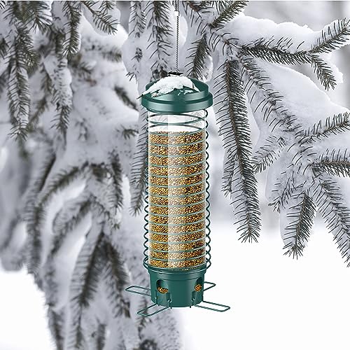 LCSEVEN Bird Feeder for Outside, Squirrel Proof Bird Feeders for Outdoors Hanging, Metal Wild Bird Seed Feeders for Bluebird, Cardinal, Finch, Sparrow, Blue Jay, 4 Ports, Chew-Proof, Weather-Resistant