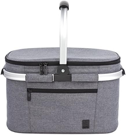 ALLCAMP Insulated Cooler Bag portable Collapsible Picnic Basket Cooler with Sewn in Frame (Medium Gray)