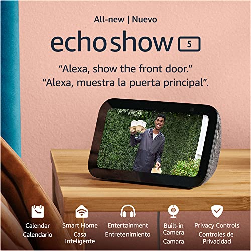 All-new Echo Show 5 (3rd Gen, 2023 release) | Smart display with deeper bass and clearer sound | International Version with US Power Adaptor | Charcoal