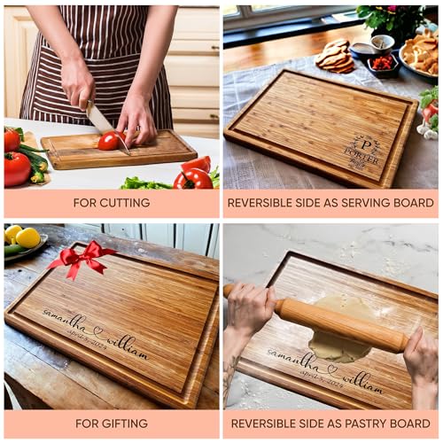 Handmade Personalized Cutting Board - Natural Bamboo Engraved Charcuterie Boards - Best Present for Wedding, Bridal Shower, Engagement, Birthday - Custom Engraved Chopping Block (Personalized)