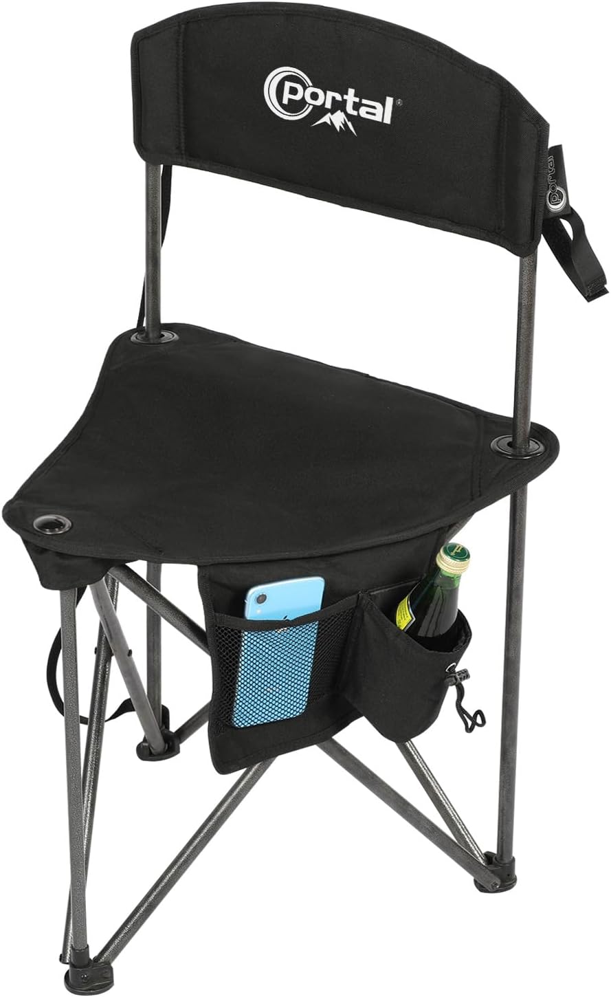 PORTAL Extra Large Quick Folding Tripod Stool with Backrest Fishing Camping Chair with Carry Strap