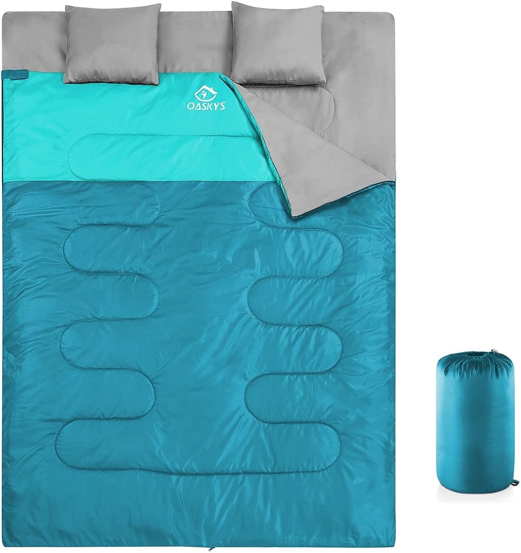 Double Sleeping Bag for Adults with 2 Pillows - Queen Size XL Waterproof Sleeping Bag for All Season Camping Hiking Backpacking 2 Person Sleeping Bags for Cold Weather & Warm