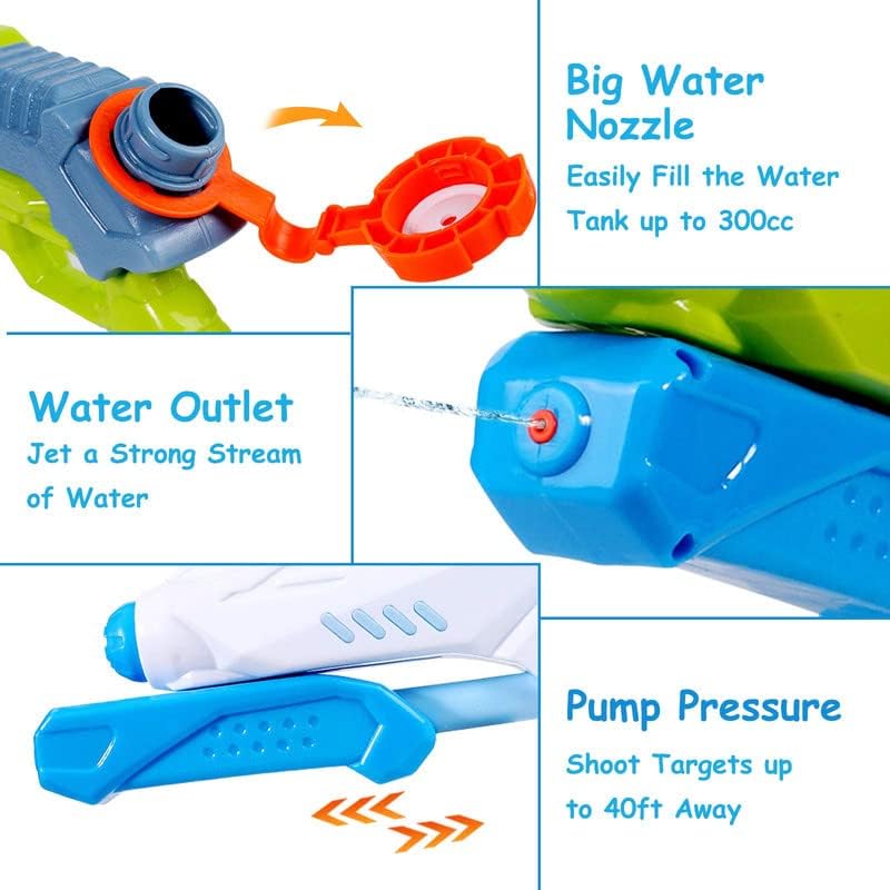 4 Pack Water Guns for Kids Ages 4-8-12 Water Squirt Guns 300cc Blasters Bulk Soaker Summer Swimming Pool Beach Powerful Water Pistol Fighting Family Toys Outdoor Game Ideas Gift for Boys Girls Adults