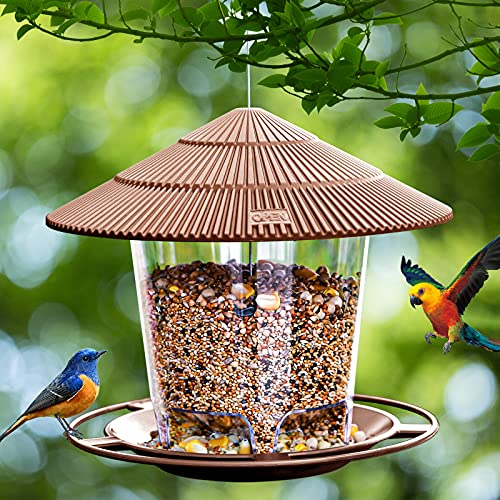 Hanizi Hanging Bird Feeder Squirrel Proof for Outdoor Wild Bird Seed, Brown