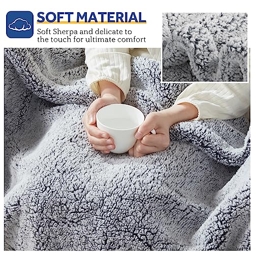 SEALY Electric Blanket Heated Throw 50"x60" Soft Double Sherpa Super Cozy with 6 Fast Heating Levels & 2-10 Hours Auto-Off, Over-Heat Protection, Machine Washable, Charcoal