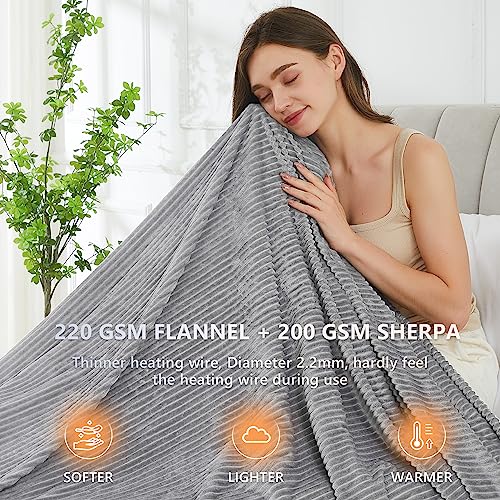 Homemate Heated Blanket Electric Throw - 50"x60" Heating Blanket Throw 4 Hours Auto-Off 5 Heat Levels Blanket Over-Heat Protection Soft Flannel Sherpa Heater ETL Certification