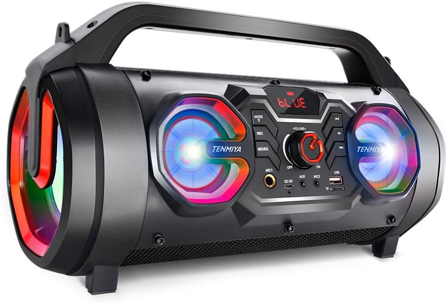 Portable Bluetooth Speaker with Subwoofer, Wireless Speakers with Booming Bass, FM Radio, RGB Lights, EQ, Stereo Sound, 10H Playtime, 30W Loud Speaker for Home, Outdoor, Party, Travel, Camping, Gifts