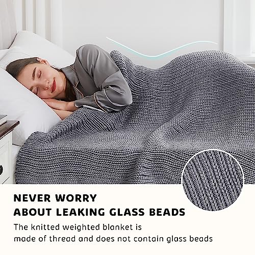 L'AGRATY Knitted Weighted Blanket - 60"x80" 15lbs Cooling Chunky Knit Heavy Blanket for Adults Braided Crochet Throw Thick Cable Yarn Knit Decorative Blanket No Beads Evenly Weighted Machine Washable