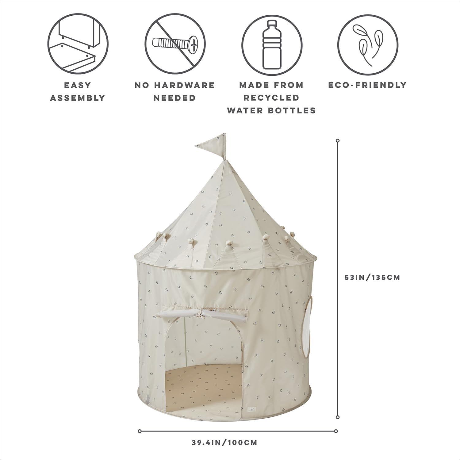 3 Sprouts Kids Play Tent with Eco-Friendly Recycled Fabric - Fun and Spacious Playhouse for Indoor Games for Toddlers and Children Ages 3-10 - Durable Fort House for Boys and Girls - Blueberry Taupe