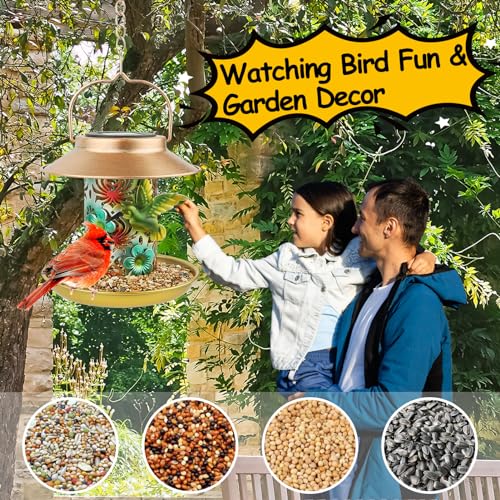 PENXUA Solar Bird Feeder for Outdoors Hunging, Gifts for Mom Grandma Women, Metal Waterproof Outside Wild Bird Feeders,Cardinals Feeders, Gifts for Bird Lovers, Lantern Light, Garden Decoration