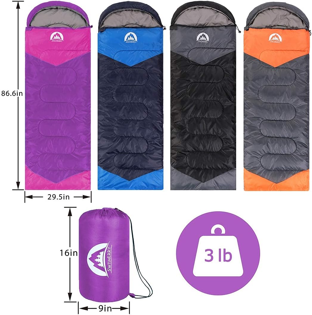 SWTMERRY Sleeping Bag 3 Seasons (Summer, Spring, Fall) Warm & Cool Weather - Lightweight,Waterproof Indoor & Outdoor Use for Kids, Teens & Adults for Hiking and Camping