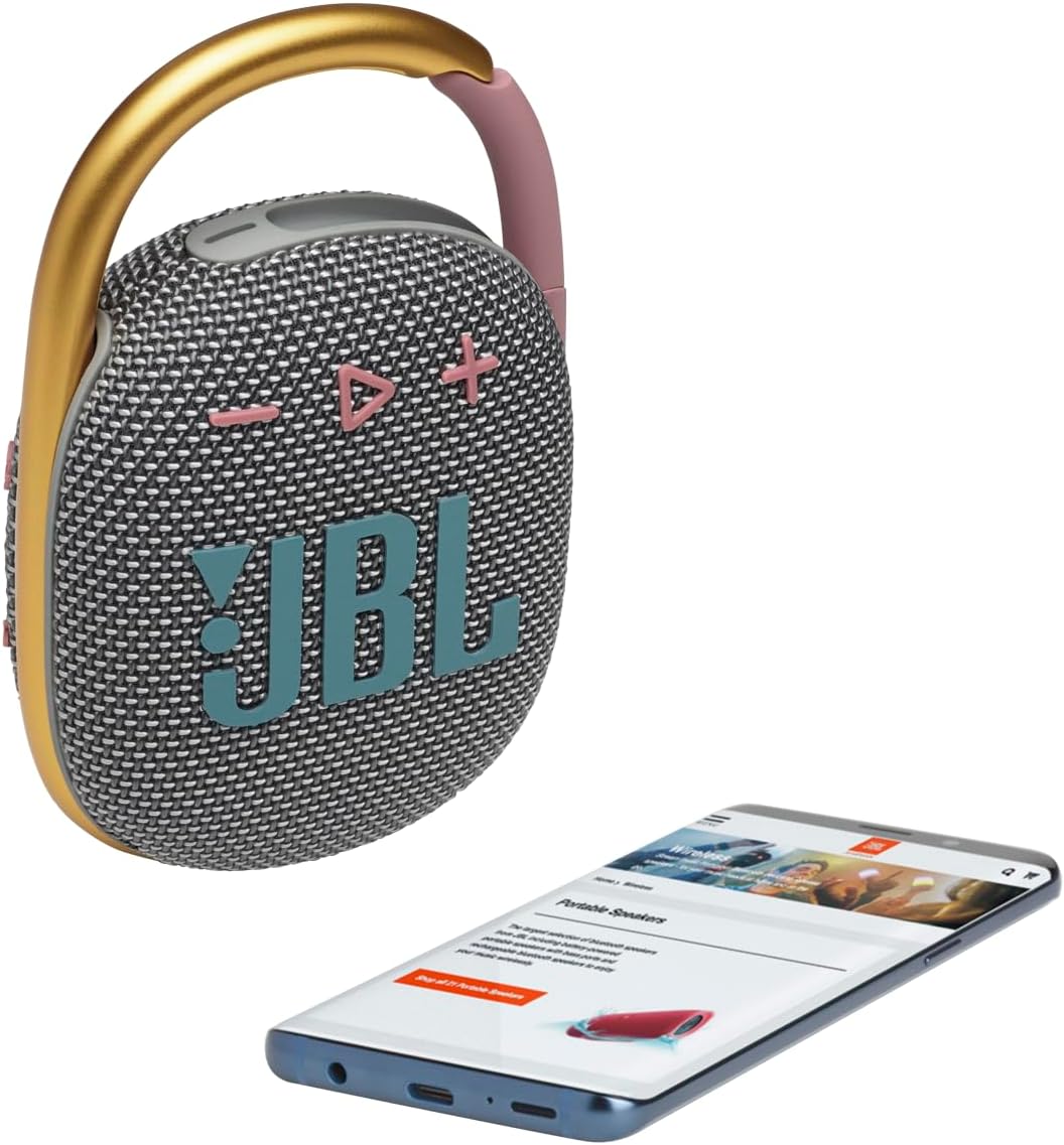 JBL Clip 4 - Portable Mini Bluetooth Speaker, big audio and punchy bass, integrated carabiner, IP67 waterproof and dustproof, 10 hours of playtime, speaker for home, outdoor and travel (Grey)